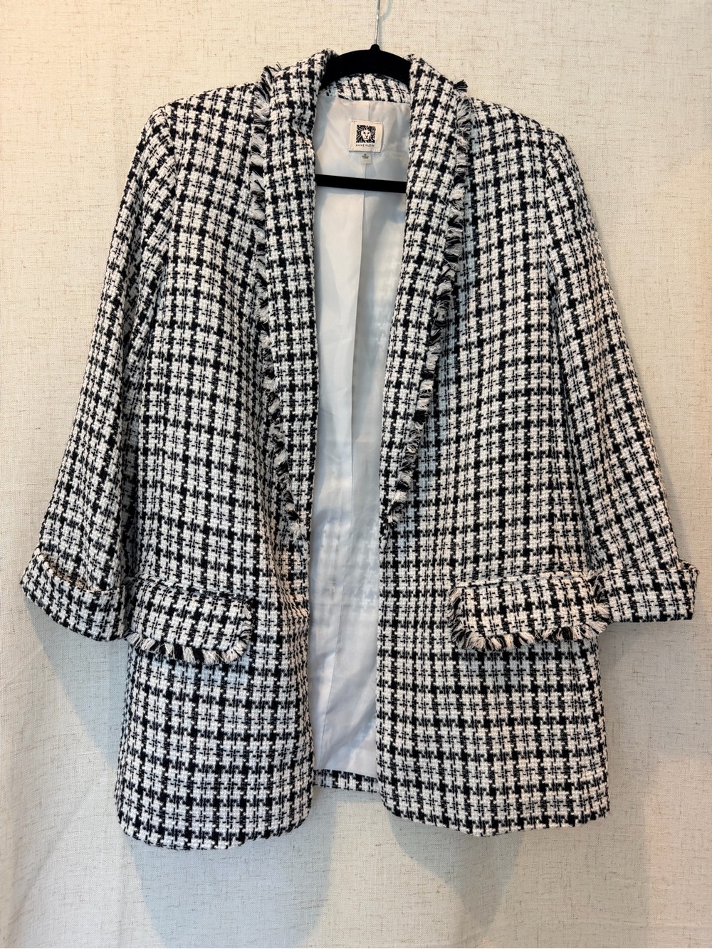 Black & White Houndstooth Open Front Womens Blazer Jacket